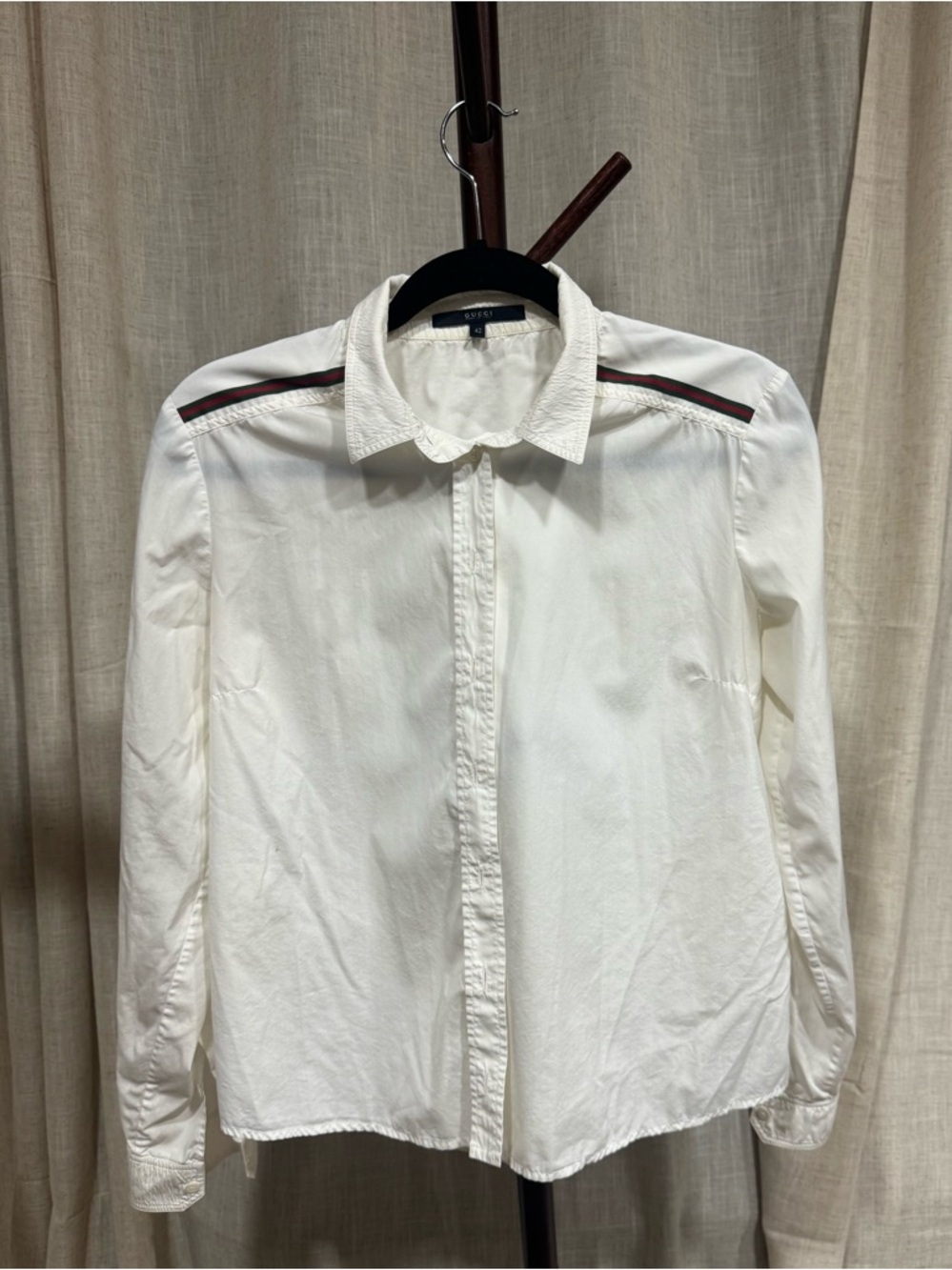 Gucci White Shirt with Green and Red Web Trim Small/42 - Picture 5 of 6